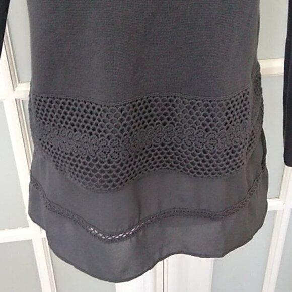 LOFT Gray Laser Cut Layered 3/4 Sleeve Cotton Sweater - Picture 5 of 11